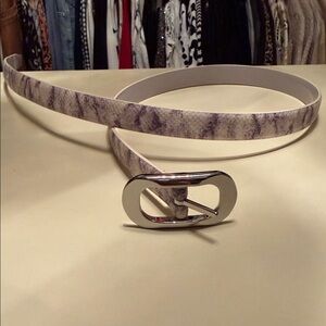 White House Black Market Snakeskin Belt with Oval Silver Buckle